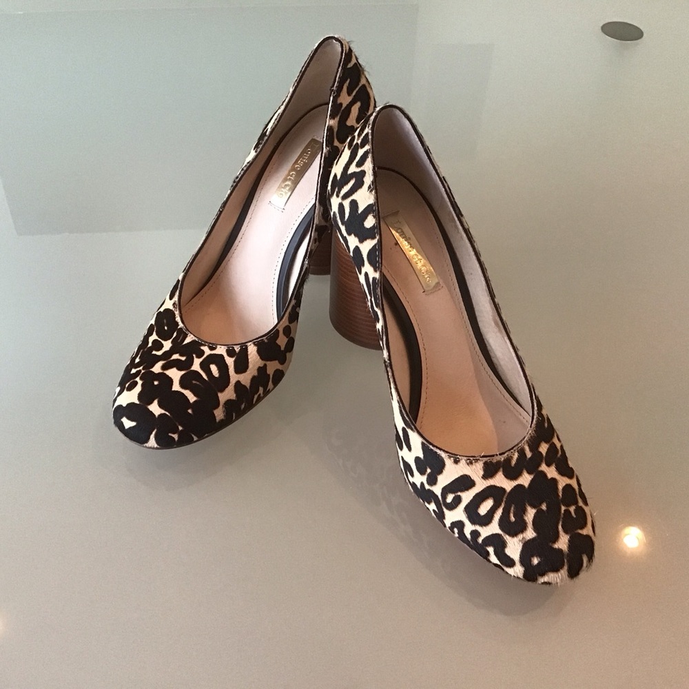 Louise et Cie Jayant‎ Leopard Print Pony Hair Leather Chunky Heels 7 37.5 LN